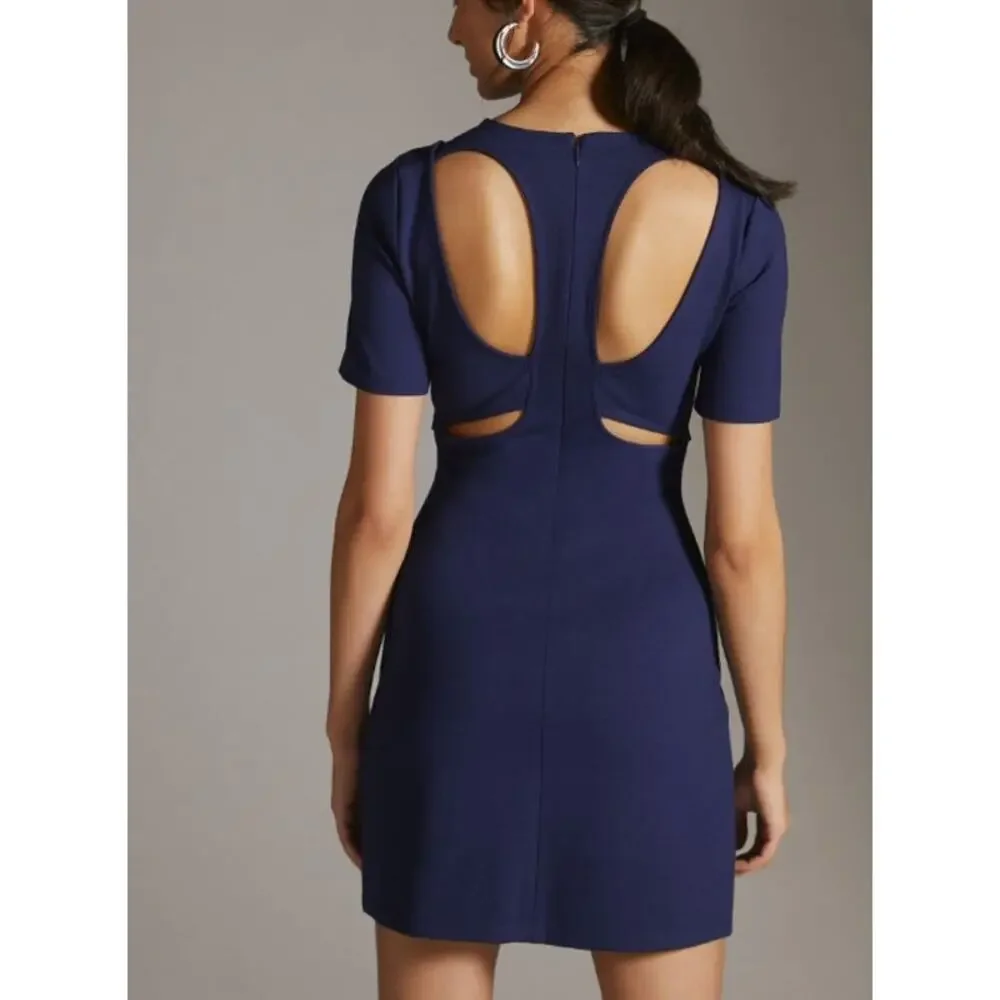 NWT Anthropologie Ponte Cut-Out Mini Dress Size Medium Navy Blue - Picture 3 of 12